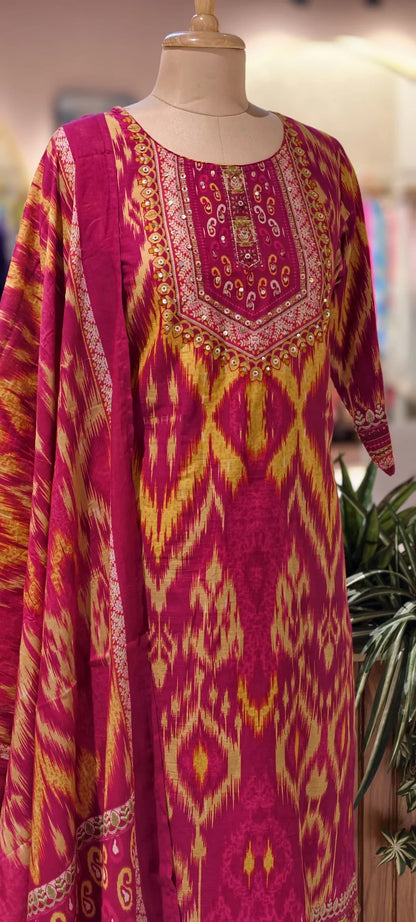 Premium Cotton Printed Kurta Set with Dupatta (M–2XL)