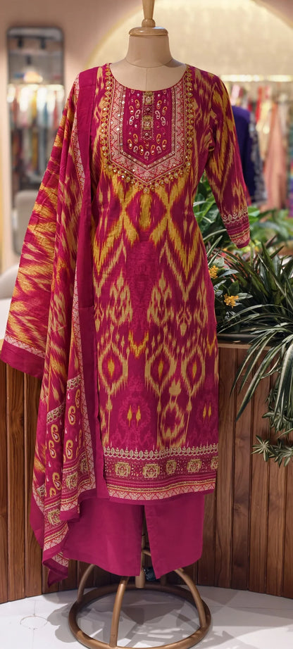 Premium Cotton Printed Kurta Set with Dupatta (M–2XL)