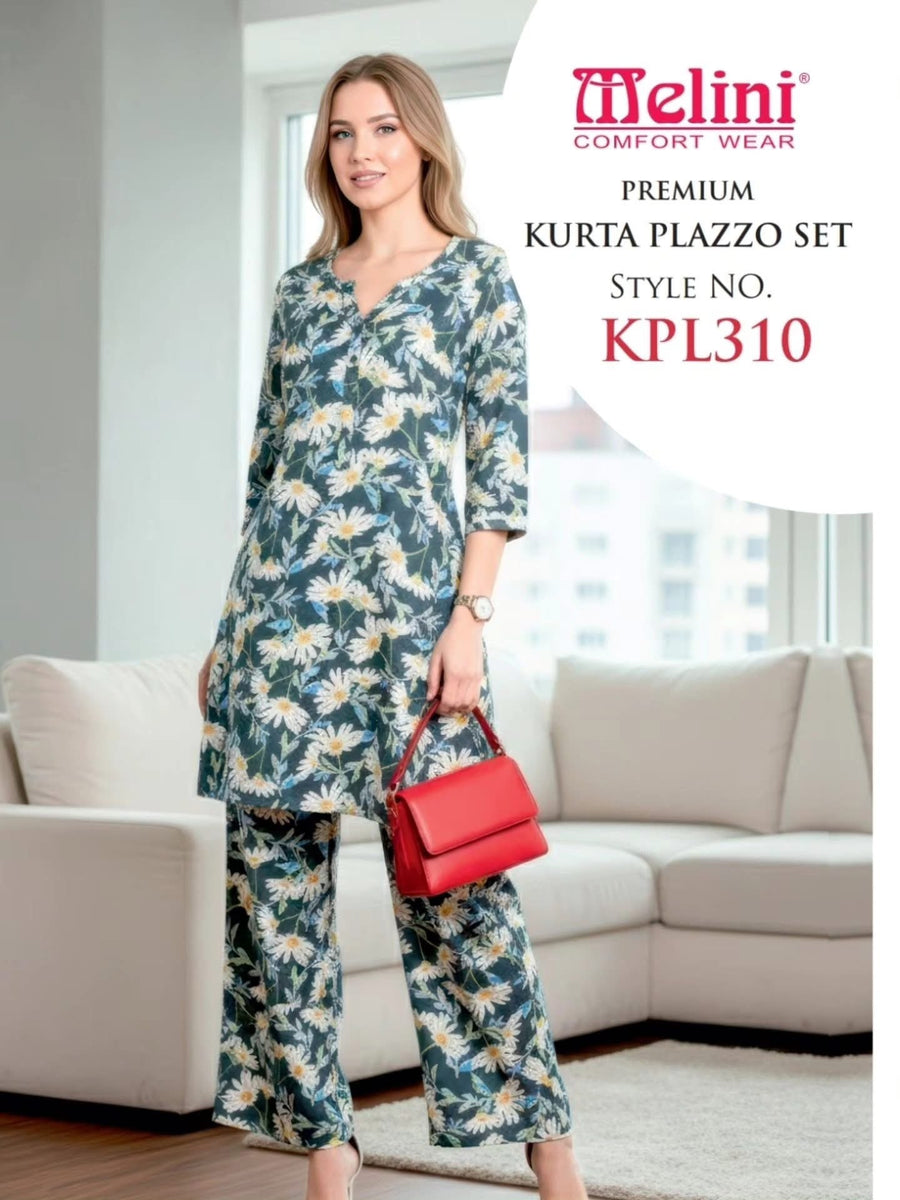 Melini Premium Plazzo Night Suit – Bottle Green (L to 3XL)