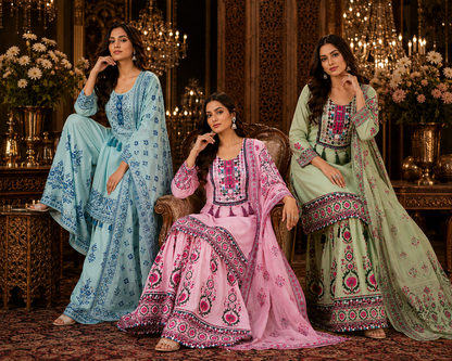 Women's 3-Piece Kurta Set with Sharara & Dupatta