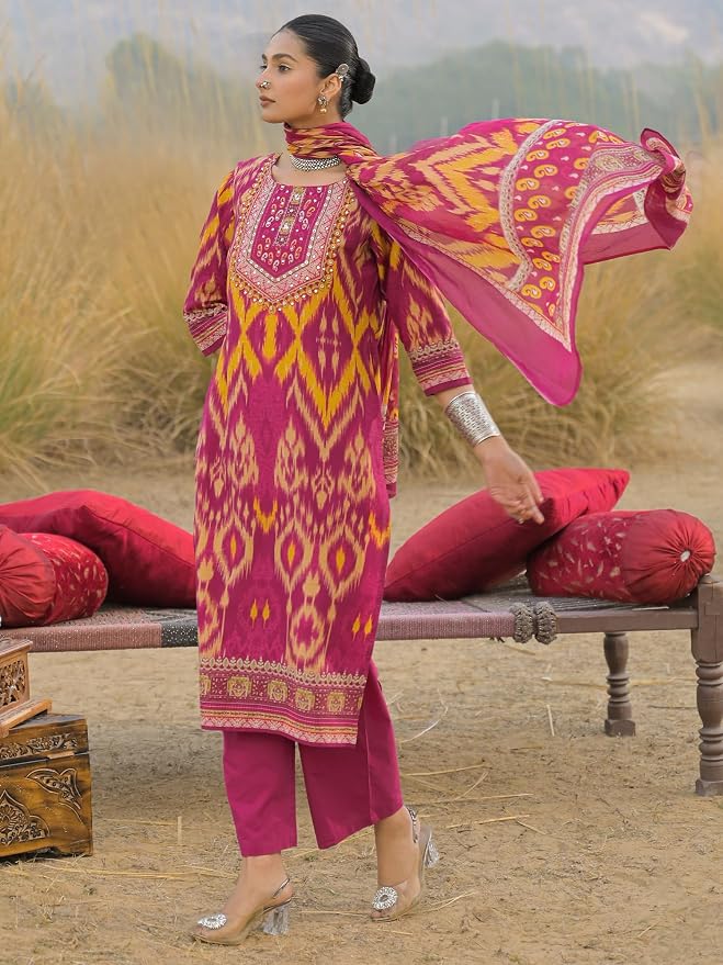 Women's 3-Piece Kurta Set with Palazzo & Dupatta