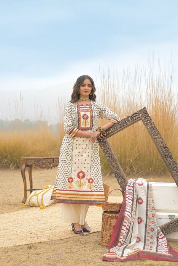 Women's 3-Piece Kurta Set with Palazzo & Dupatta