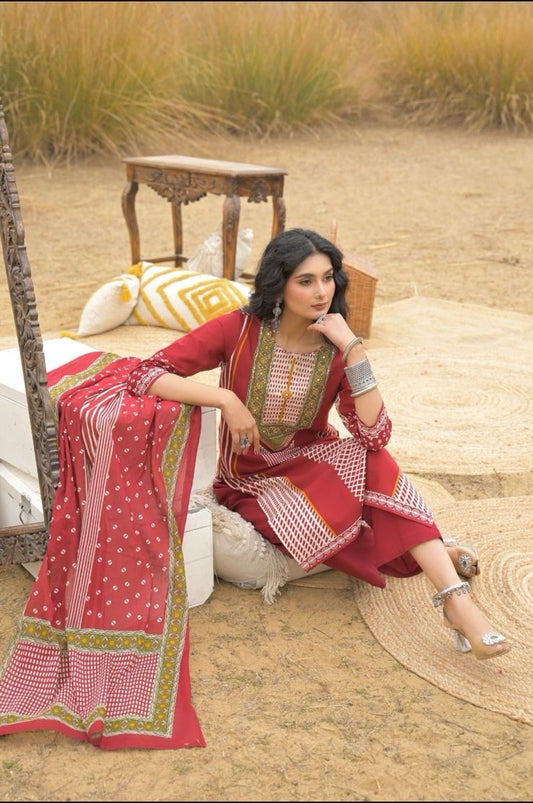 Women's 3-Piece Kurta Set with Palazzo & Dupatta