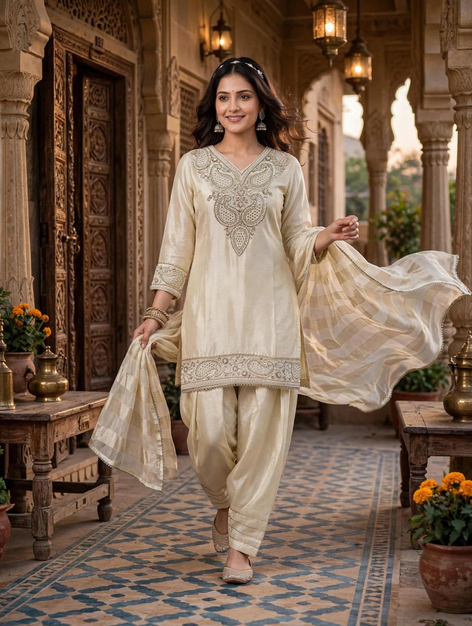 Women's 3-Piece Frock Kurta Set with Palazzo, Duppata