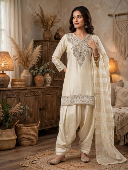 Women's 3-Piece Frock Kurta Set with Palazzo, Duppata