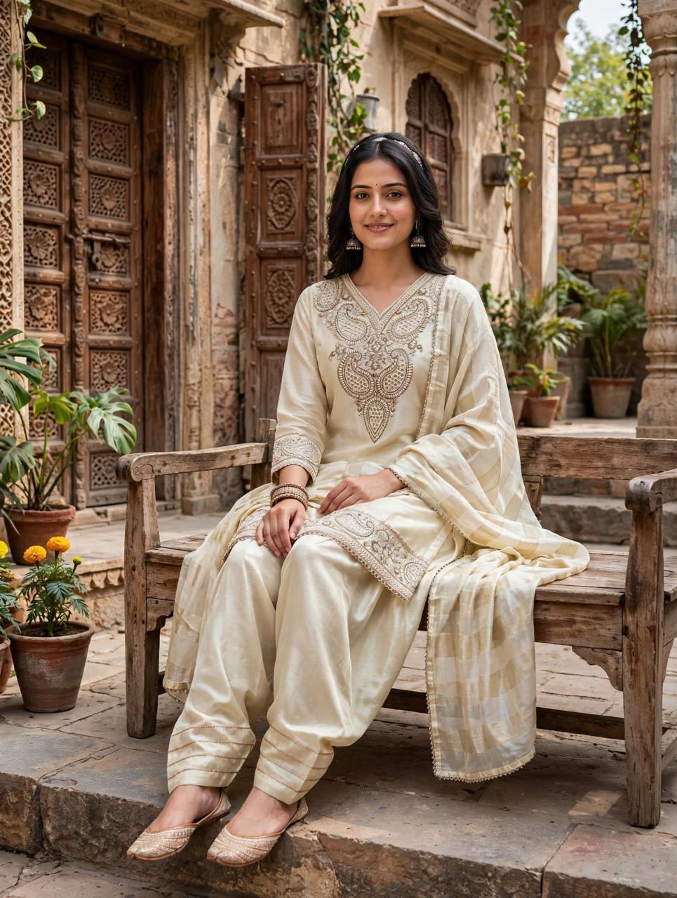Women's 3-Piece Frock Kurta Set with Palazzo, Duppata
