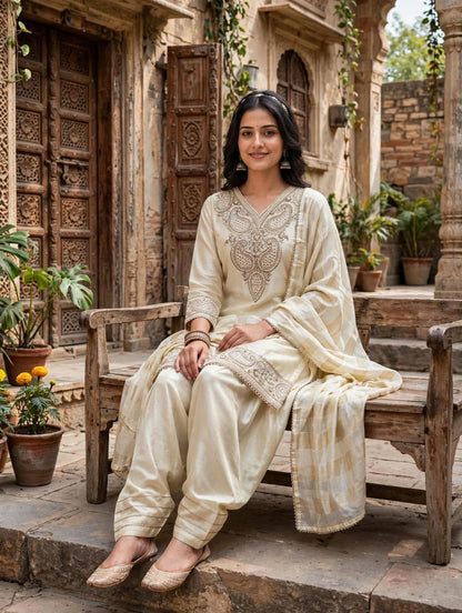 Women's 3-Piece Frock Kurta Set with Palazzo, Duppata