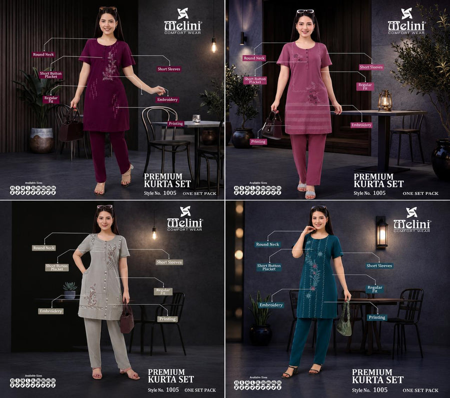 MELINI NIGHT SUIT EMBROIDED [LONG]