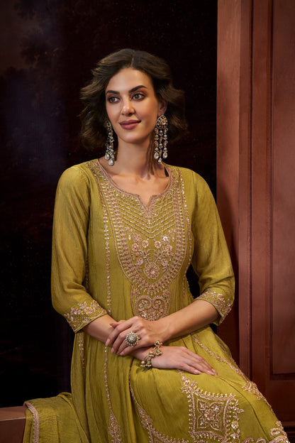 Women's 3-Piece Frock Kurta Set with Palazzo & Dupatta
