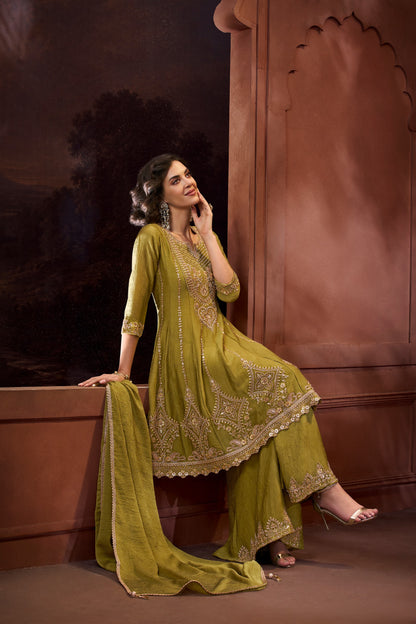 Women's 3-Piece Frock Kurta Set with Palazzo & Dupatta