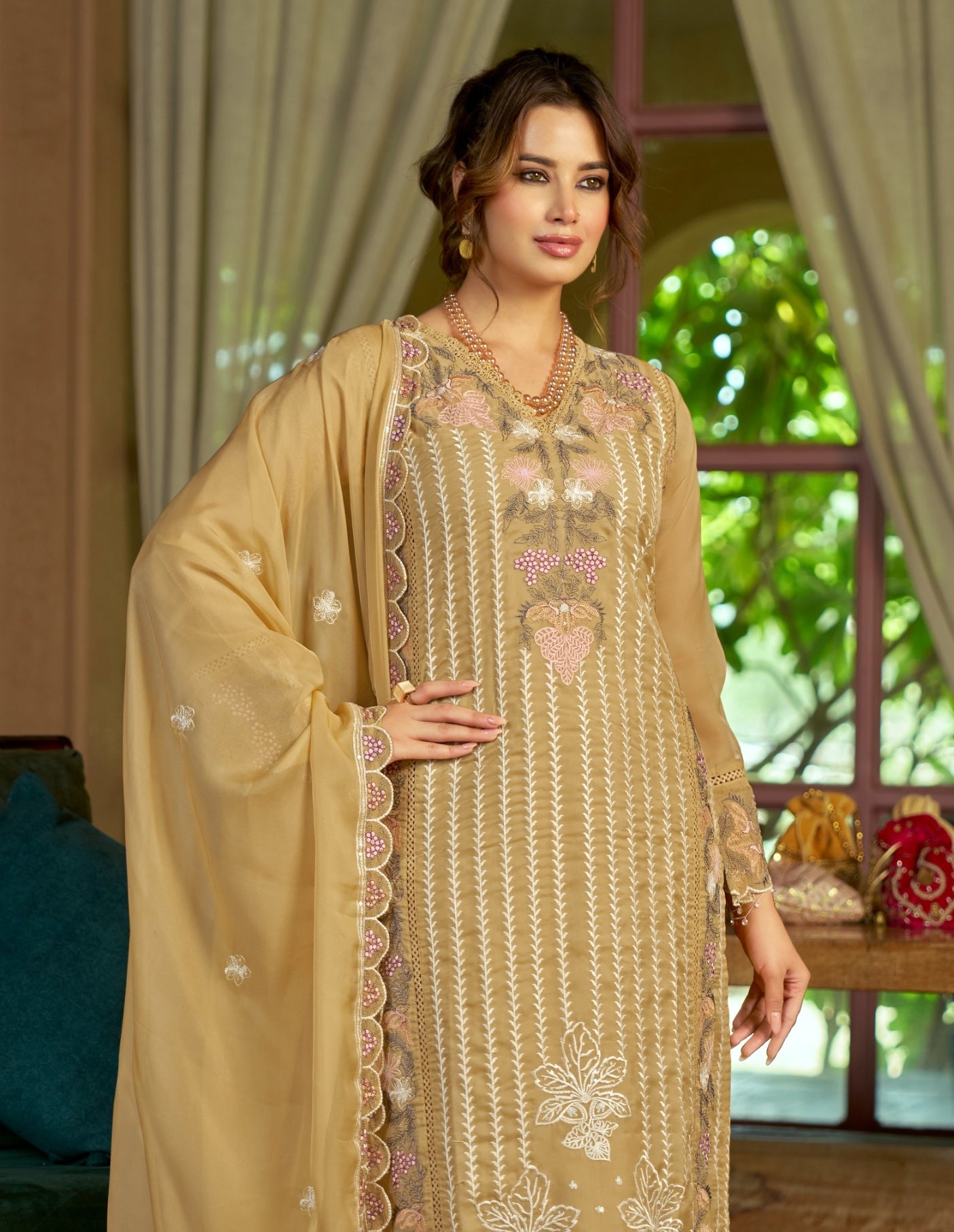 Women's 3-Piece Kurta Set with Palazzo & Dupatta