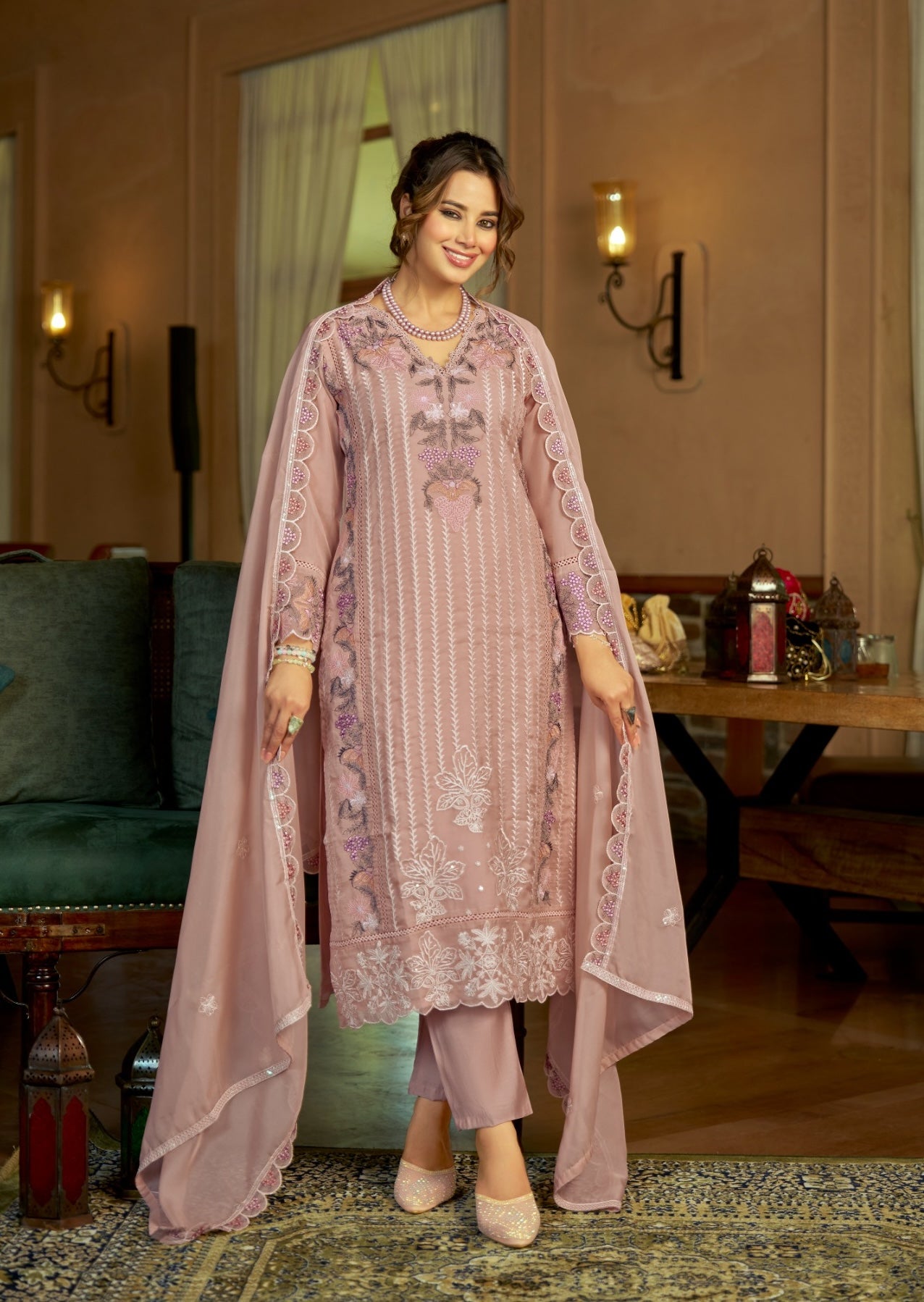 Women's 3-Piece Kurta Set with Palazzo & Dupatta