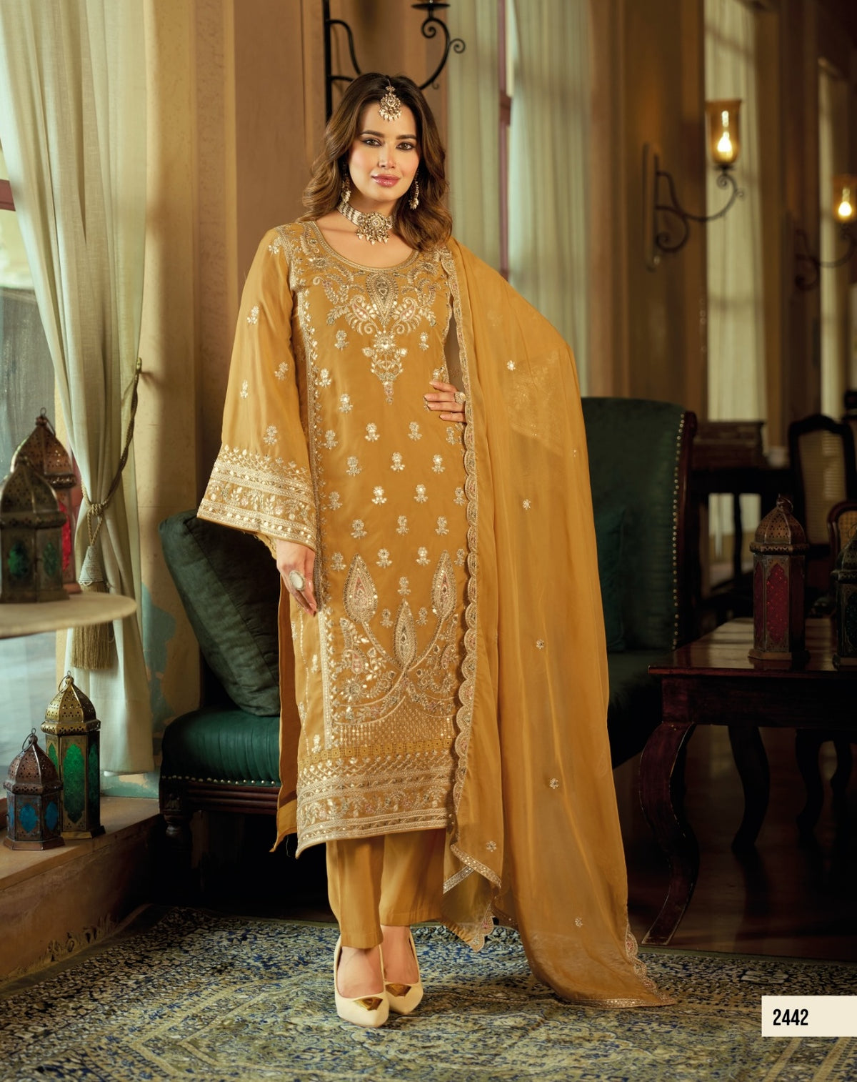 Women's 3-Piece Kurta Set with Palazzo & Dupatta