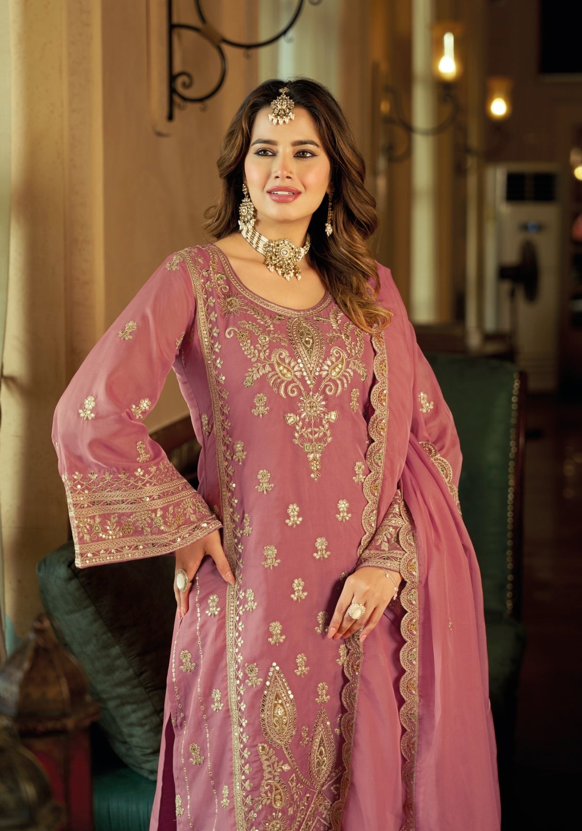 Women's 3-Piece Kurta Set with Palazzo & Dupatta