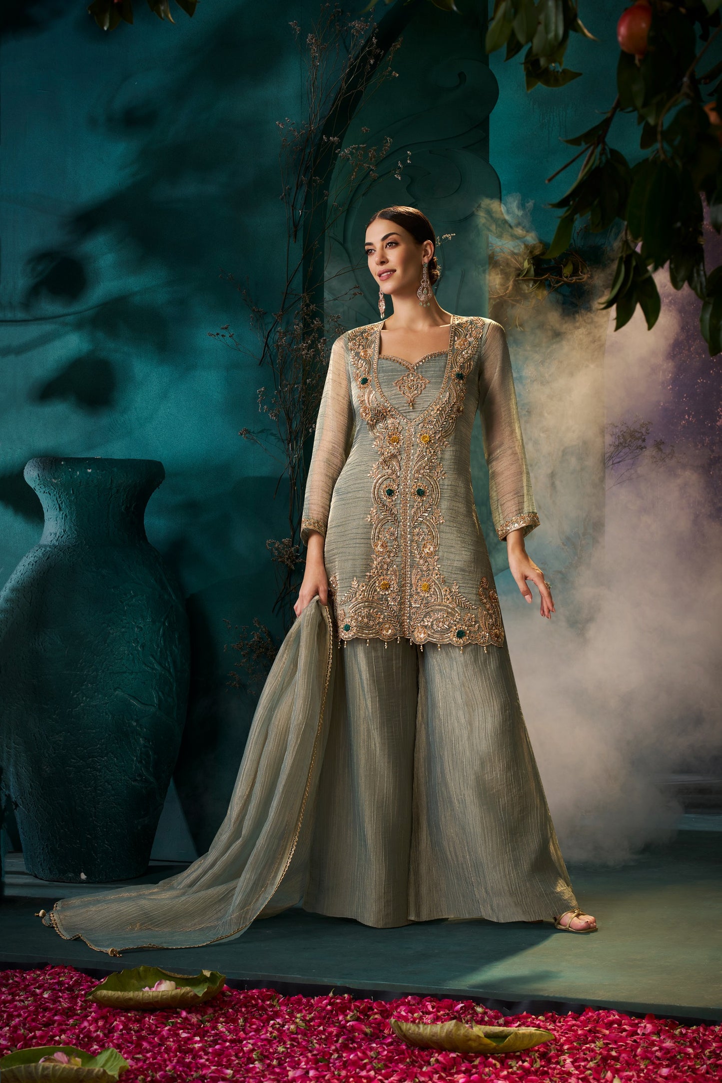 Women's 3-Piece Kurta Set with Palazzo & Dupatta