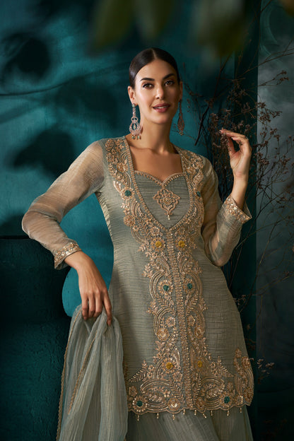 Women's 3-Piece Kurta Set with Palazzo & Dupatta