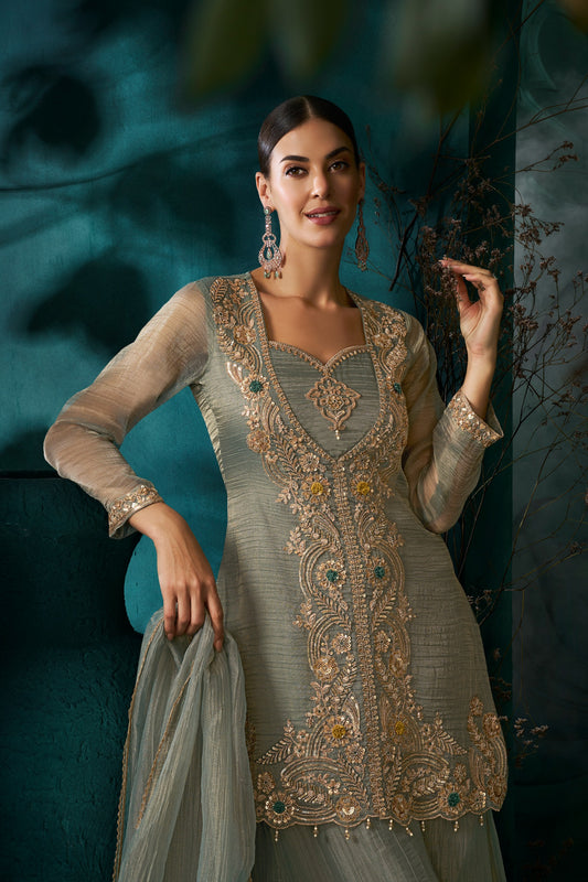 Women's 3-Piece Kurta Set with Palazzo & Dupatta