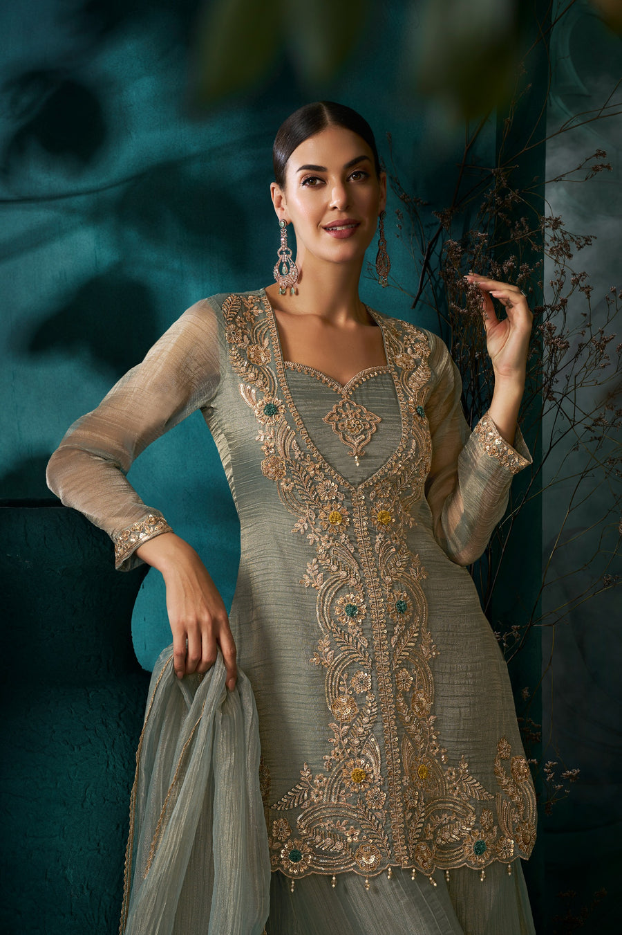 Women's 3-Piece Kurta Set with Palazzo & Dupatta