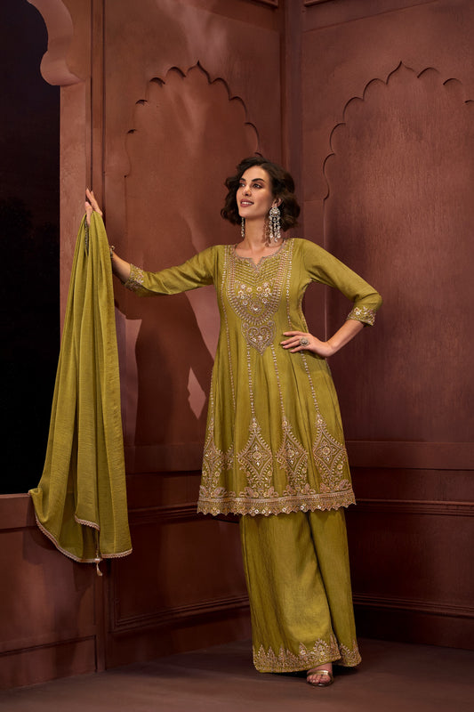Women's 3-Piece Frock Kurta Set with Palazzo & Dupatta