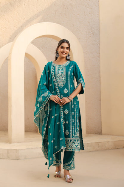 Women's 3-Piece Kurta Set with Palazzo & Dupatta