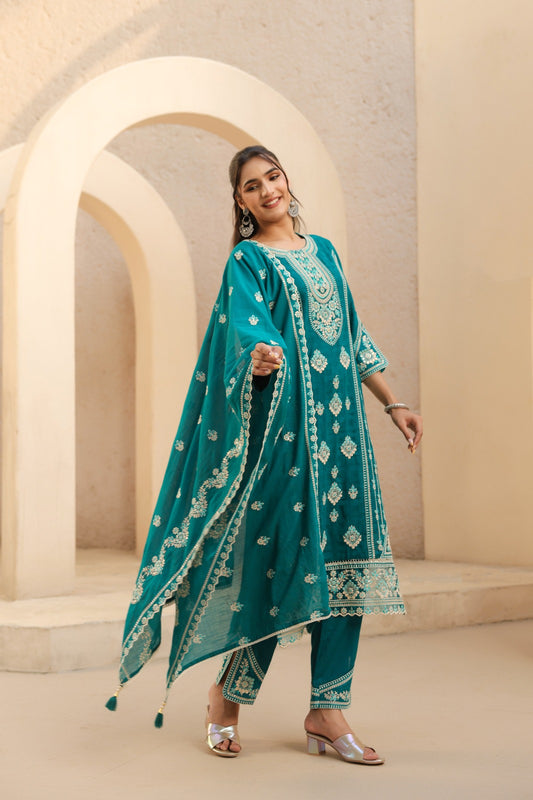 Women's 3-Piece Kurta Set with Palazzo & Dupatta