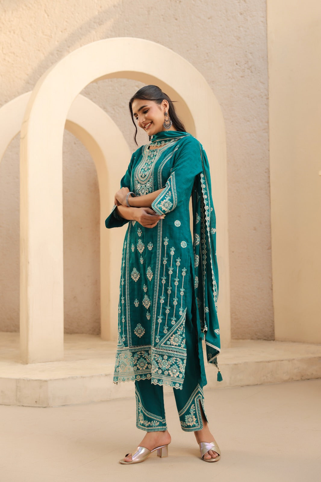 Women's 3-Piece Kurta Set with Palazzo & Dupatta