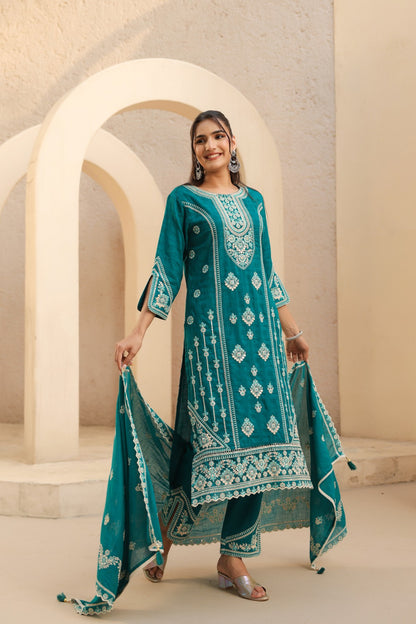 Women's 3-Piece Kurta Set with Palazzo & Dupatta
