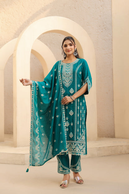 Women's 3-Piece Kurta Set with Palazzo & Dupatta