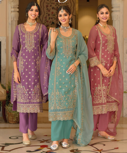 Women's 3-Piece Kurta Set with Palazzo & Dupatta