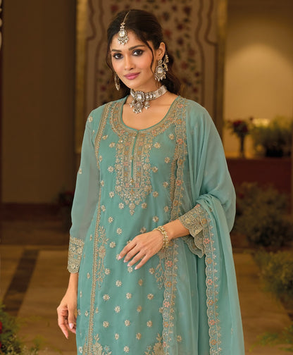 Women's 3-Piece Kurta Set with Palazzo & Dupatta