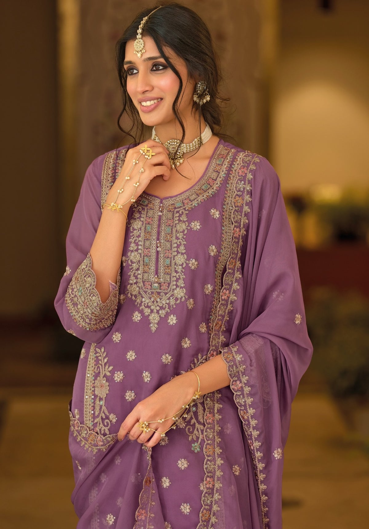 Women's 3-Piece Kurta Set with Palazzo & Dupatta