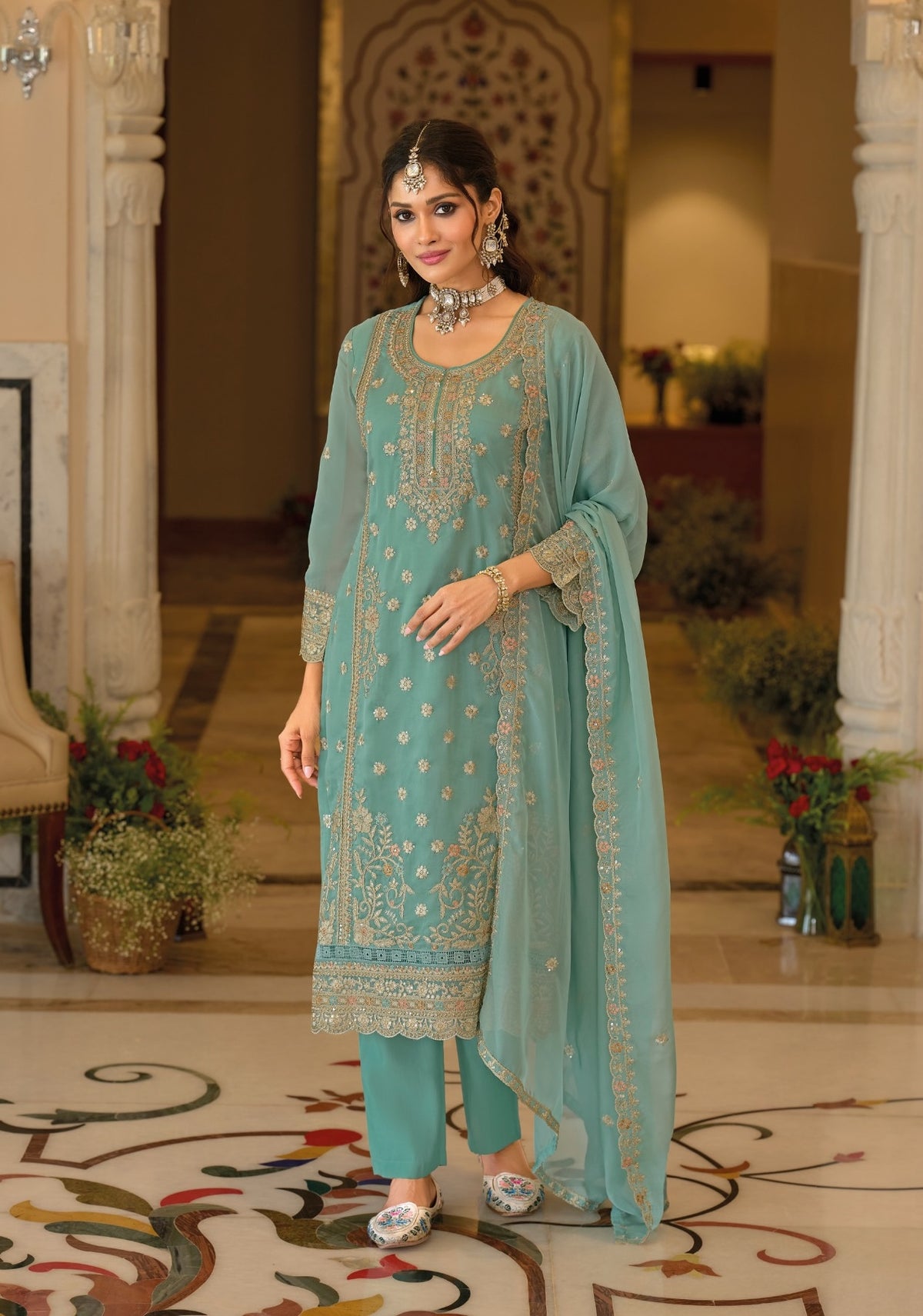 Women's 3-Piece Kurta Set with Palazzo & Dupatta