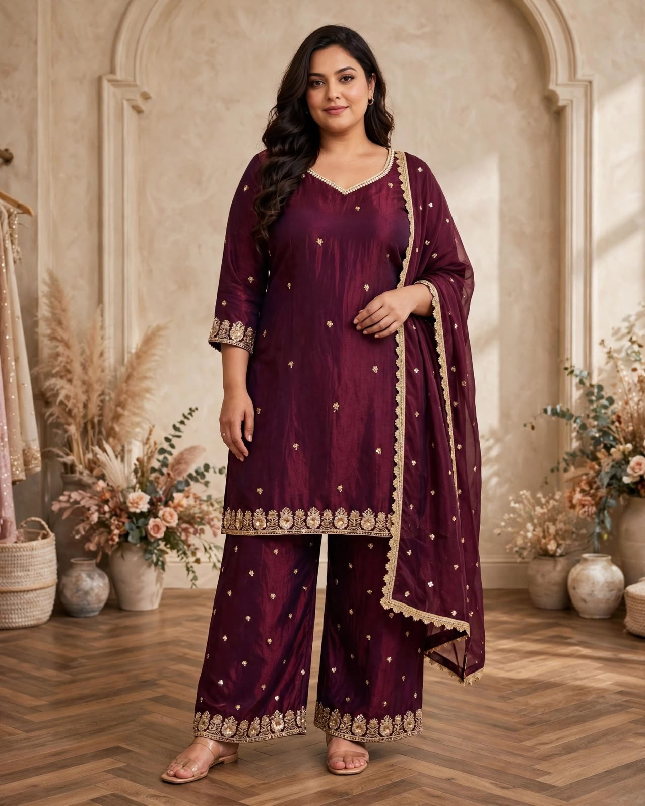 Women's 3-Piece Kurta Set with Palazzo, Duppata
