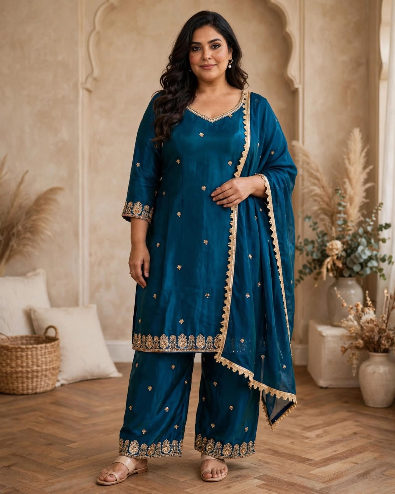 Women's 3-Piece Kurta Set with Palazzo, Duppata