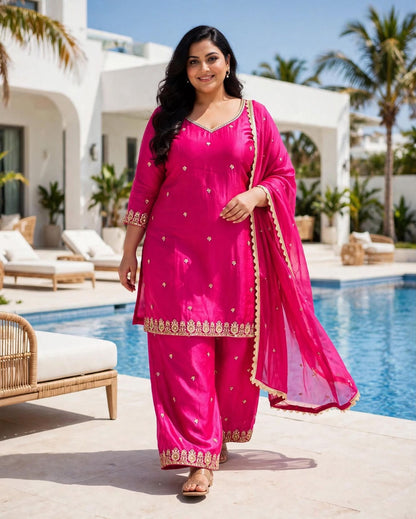 Women's 3-Piece Kurta Set with Palazzo, Duppata