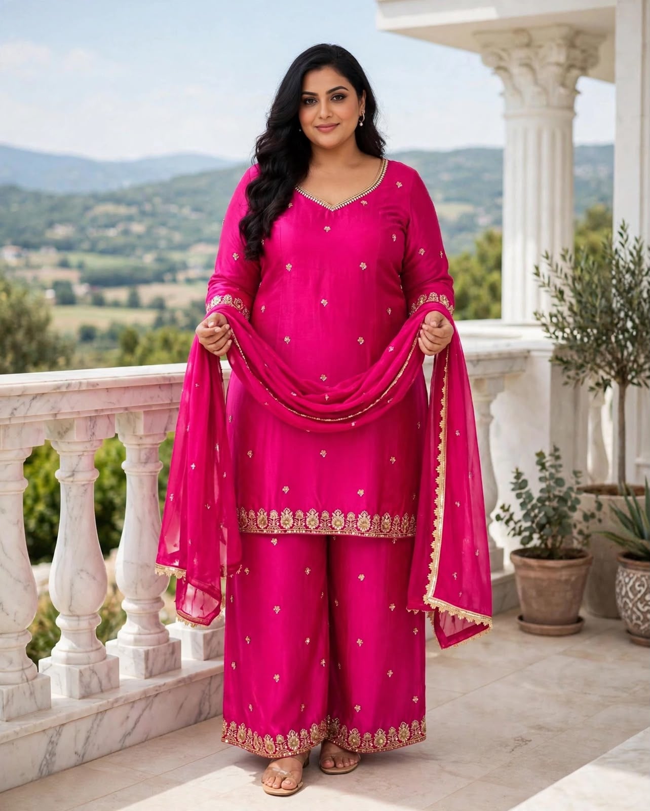 Women's 3-Piece Kurta Set with Palazzo, Duppata
