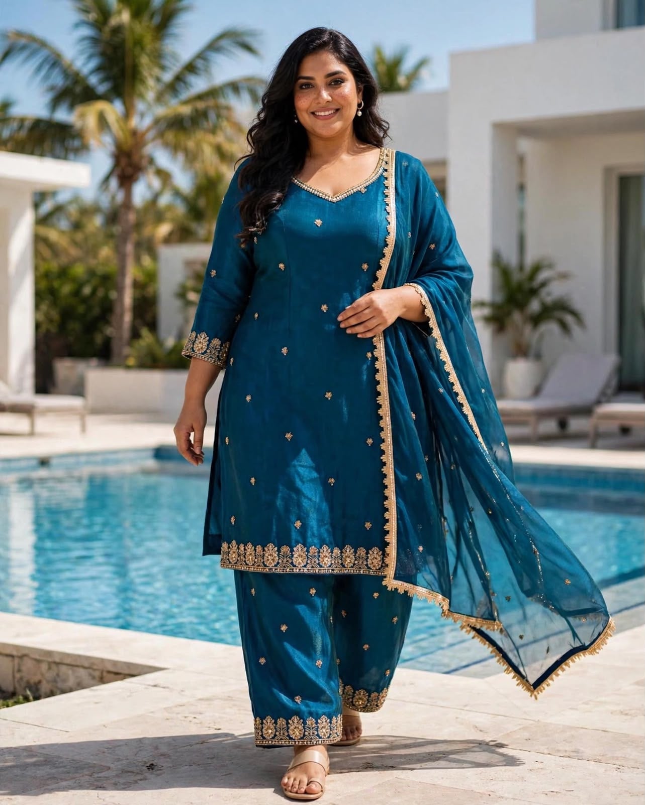 Women's 3-Piece Kurta Set with Palazzo, Duppata