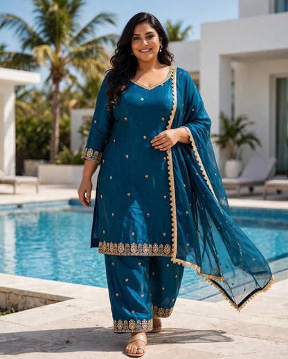 Women's 3-Piece Kurta Set with Palazzo, Duppata