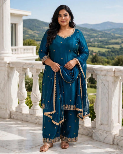 Women's 3-Piece Kurta Set with Palazzo, Duppata