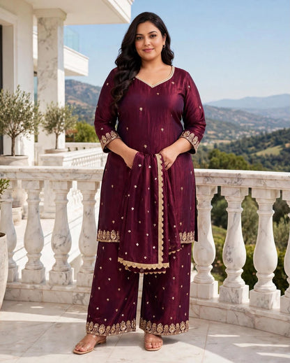 Women's 3-Piece Kurta Set with Palazzo, Duppata