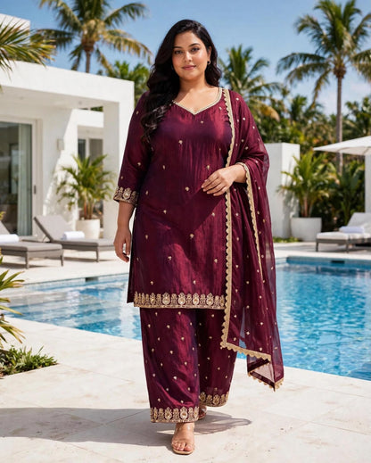 Women's 3-Piece Kurta Set with Palazzo, Duppata