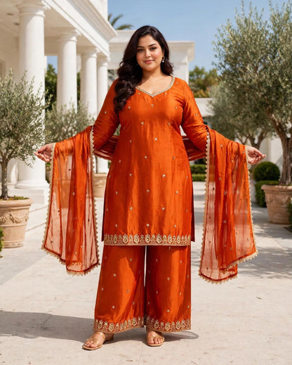 Women's 3-Piece Kurta Set with Palazzo, Duppata
