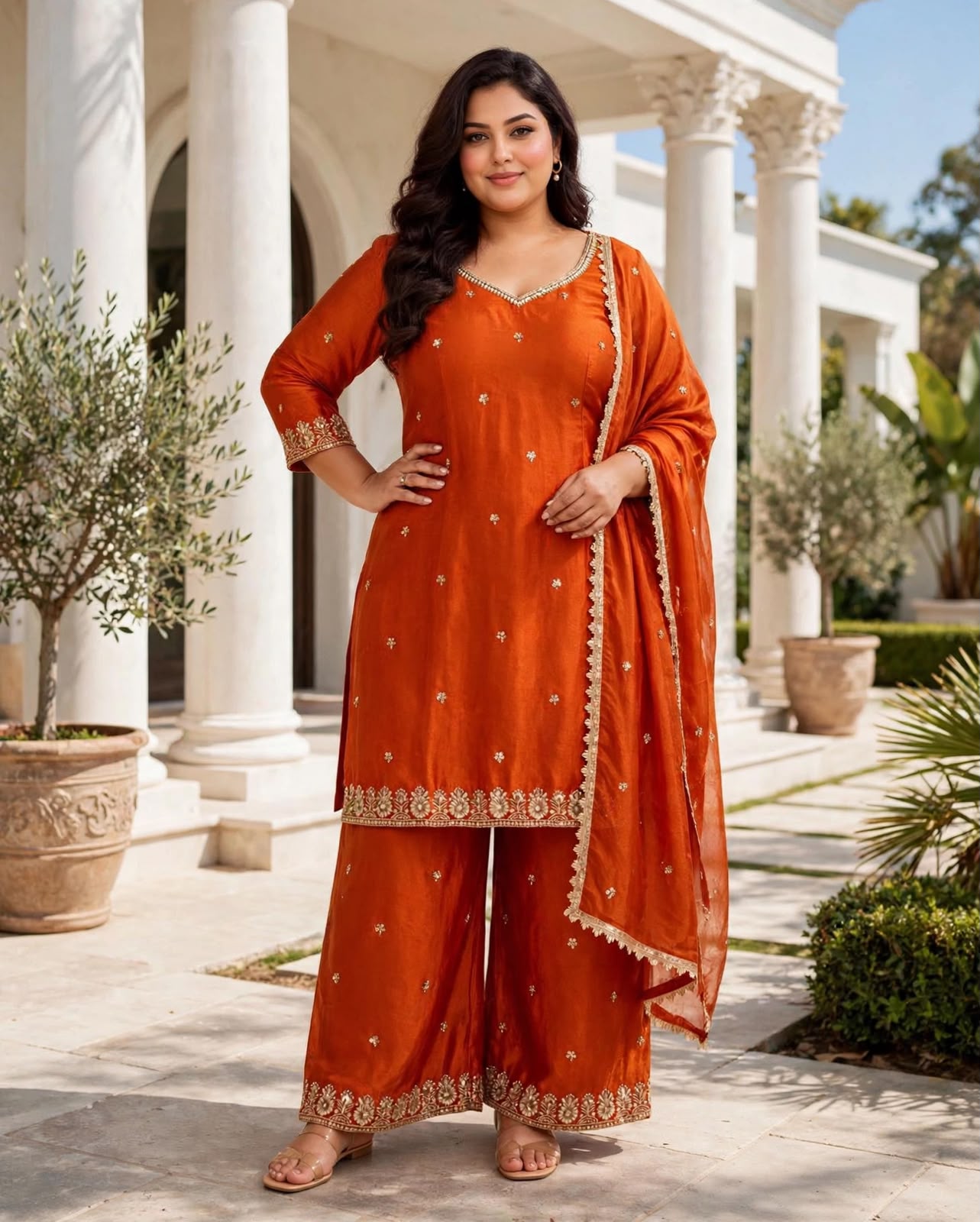 Women's 3-Piece Kurta Set with Palazzo, Duppata