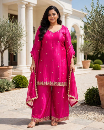 Women's 3-Piece Kurta Set with Palazzo, Duppata