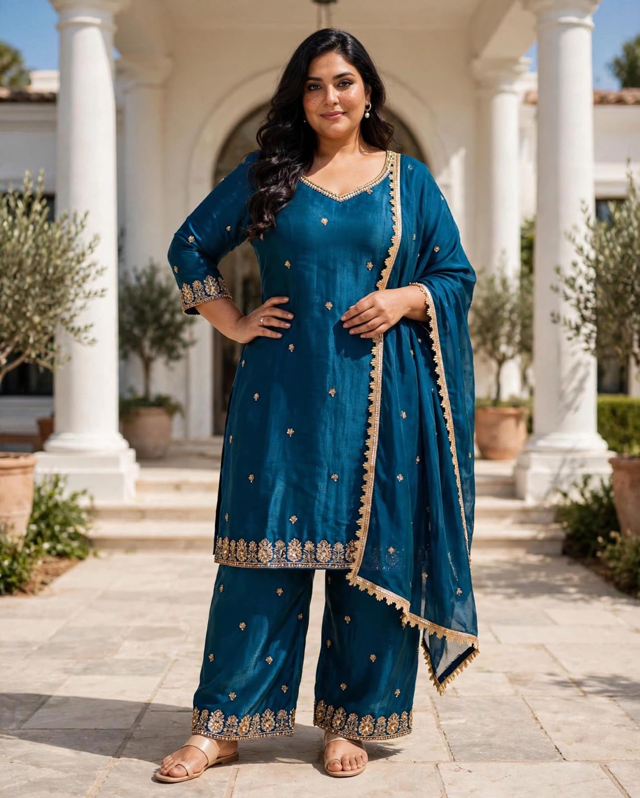 Women's 3-Piece Kurta Set with Palazzo, Duppata