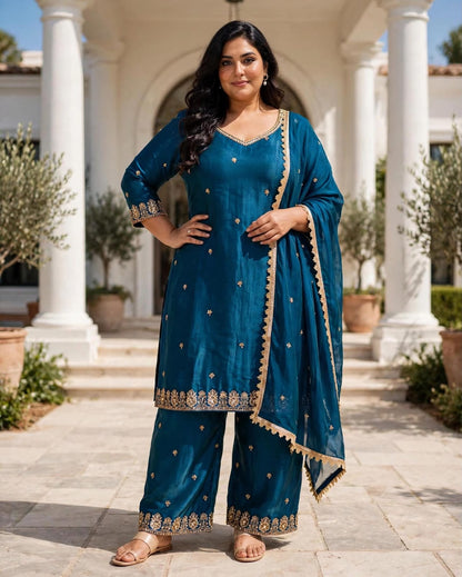 Women's 3-Piece Kurta Set with Palazzo, Duppata