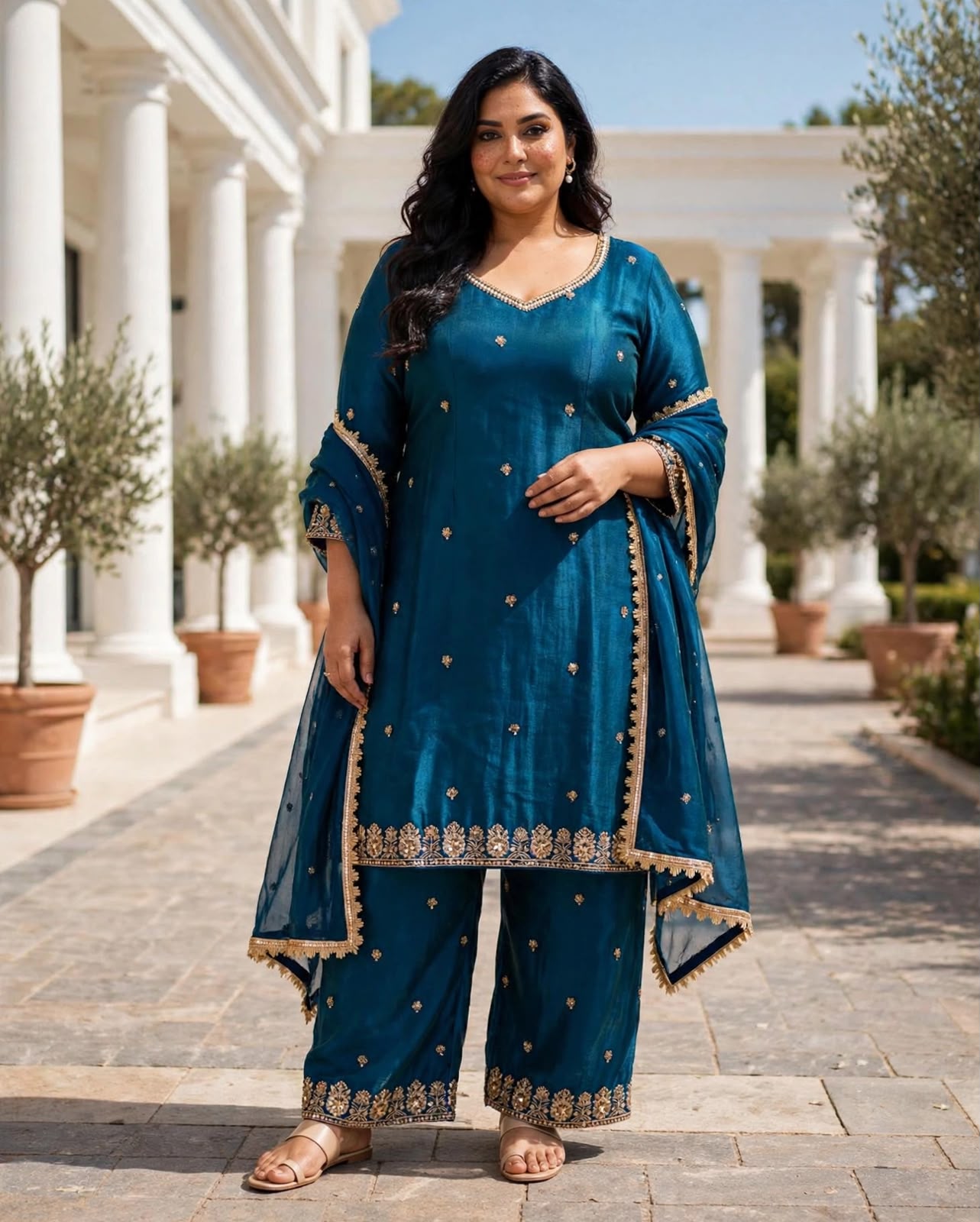 Women's 3-Piece Kurta Set with Palazzo, Duppata