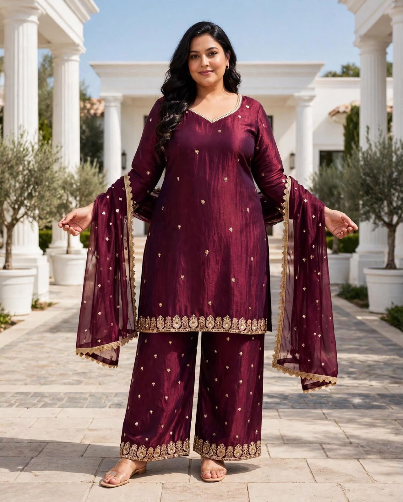 Women's 3-Piece Kurta Set with Palazzo, Duppata