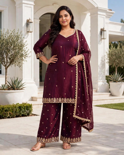 Women's 3-Piece Kurta Set with Palazzo, Duppata
