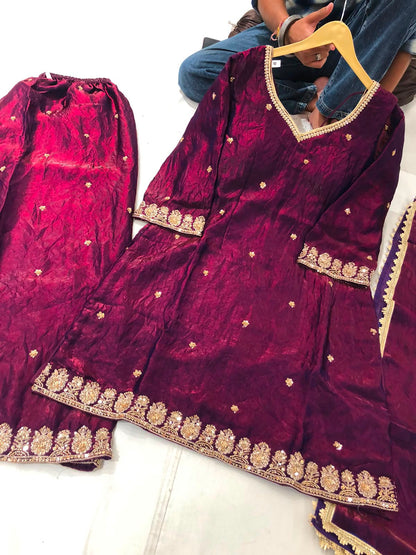 Women's 3-Piece Kurta Set with Palazzo, Duppata